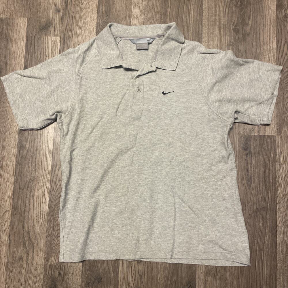 Vintage 90s Nike Polo Shirt Mens Medium Gray Embroidered Swoosh Short Sleeve